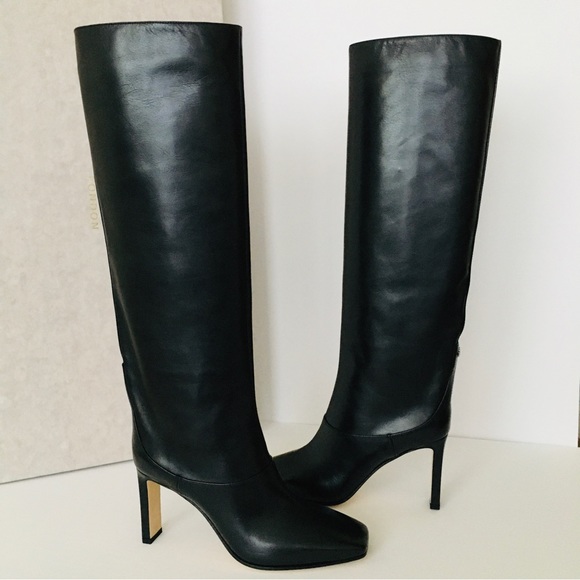Jimmy Choo MAHESA 85 Square Heel Knee Hight Black Calf Leather Women’s B… - Picture 8 of 15